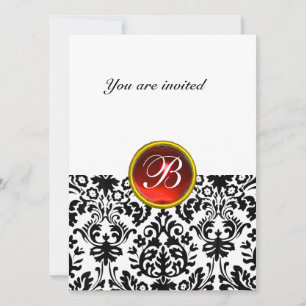 Invitation DAMASK GEM STONE MONOGRAS rubis rouge blanc