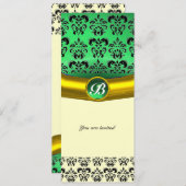 Invitation DAMASK GEM STONE MONOGRAS vert blanc jaune noir (Devant / Derrière)