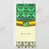 Invitation DAMASK GEM STONE MONOGRAS vert blanc jaune noir (Devant)