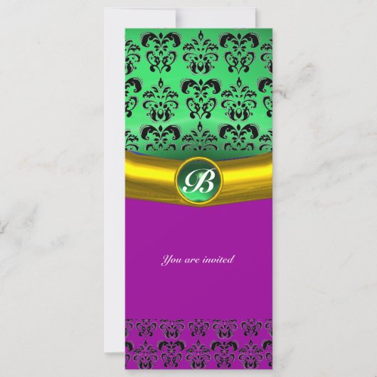 Invitation DAMASK GEM STONE vert MONOGRAMME (Devant)