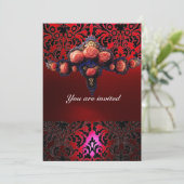 INVITATION DAMASK GEMME ET ROSES PINK MONOGRAMME (Debout devant)