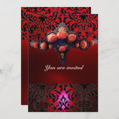 INVITATION DAMASK GEMME ET ROSES PINK MONOGRAMME (Devant / Derrière)
