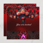 INVITATION DAMASK GEMME ET ROSES PINK MONOGRAMME (Devant / Derrière)