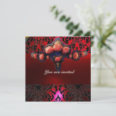 INVITATION DAMASK GEMME ET ROSES PINK MONOGRAMME (Debout devant)