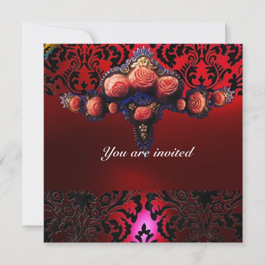 INVITATION DAMASK GEMME ET ROSES PINK MONOGRAMME (Devant)