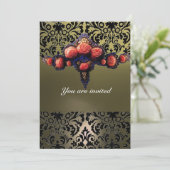 INVITATION DAMASK GEMME ET ROSES PINK MONOGRAMME (Debout devant)