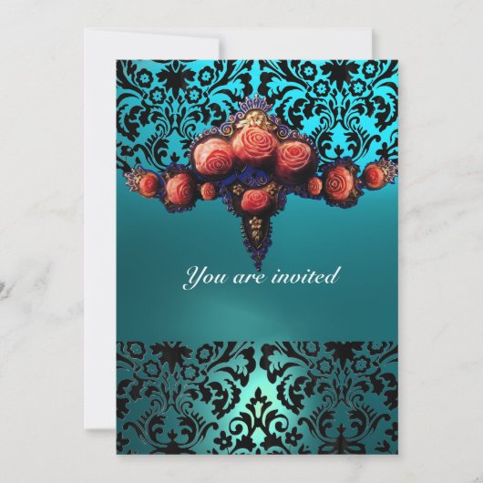INVITATION DAMASK GEMME ET ROSES ROSES MONOGRAMME (Devant)