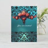 INVITATION DAMASK GEMME ET ROSES ROSES MONOGRAMME (Debout devant)