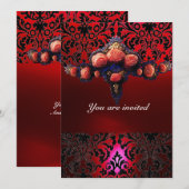 INVITATION DAMASK GEMME ET ROSES ROSES MONOGRAMME (Devant / Derrière)