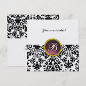 Invitation DAMASK GEMME MONOGRAMME améthyste glace violette (Devant / Derrière)
