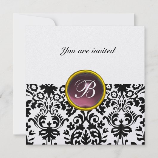 Invitation DAMASK GEMME MONOGRAMME améthyste glace violette (Devant)