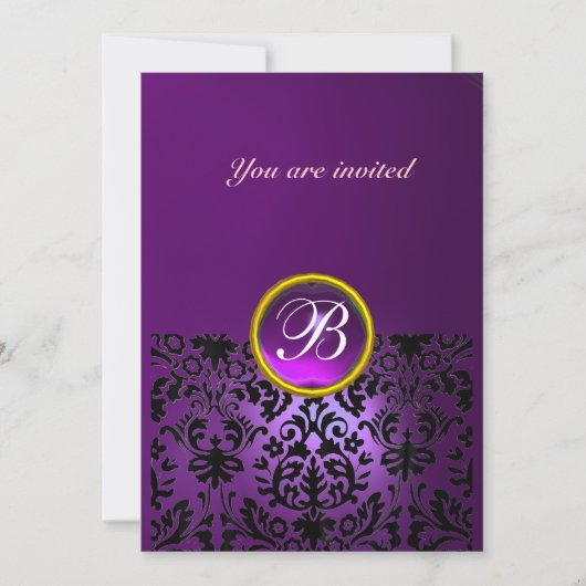 Invitation DAMASK GEMME MONOGRAMME améthyste pourpre (Devant)