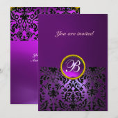 Invitation DAMASK GEMME MONOGRAMME améthyste pourpre (Devant / Derrière)