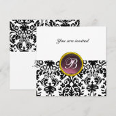 Invitation DAMASK GEMME MONOGRAMME améthyste pourpre blanc (Devant / Derrière)