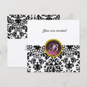 Invitation DAMASK GEMME MONOGRAMME améthyste pourpre or (Devant / Derrière)