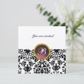 Invitation DAMASK GEMME MONOGRAMME améthyste pourpre or (Debout devant)