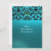 Invitation DAMASK GEMME MONOGRAMME aquamarine bleu (Dos)