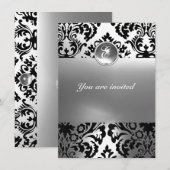 Invitation DAMASK GEMME MONOGRAMME blanc (Devant / Derrière)