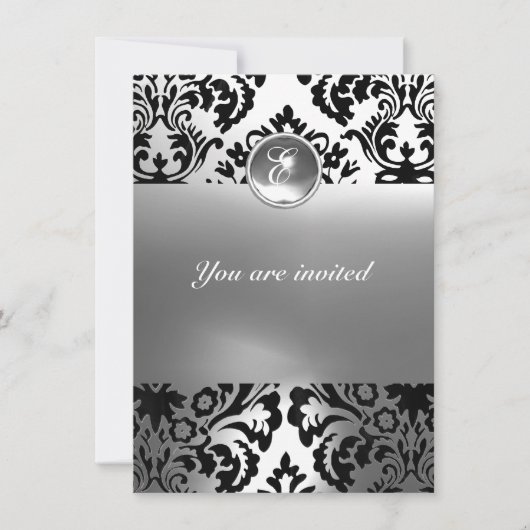 Invitation DAMASK GEMME MONOGRAMME blanc (Devant)