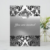 Invitation DAMASK GEMME MONOGRAMME blanc (Debout devant)
