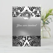 Invitation DAMASK GEMME MONOGRAMME blanc (Debout devant)