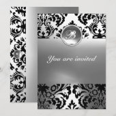 Invitation DAMASK GEMME MONOGRAMME blanc (Devant / Derrière)