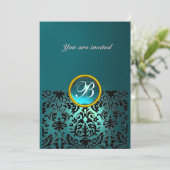 Invitation DAMASK GEMME MONOGRAMME bleu aquamarin (Debout devant)