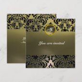 Invitation DAMASK GEMME MONOGRAMME gris (Devant / Derrière)