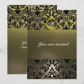 Invitation DAMASK GEMME MONOGRAMME gris (Devant / Derrière)