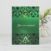 Invitation DAMASK GEMME MONOGRAMME jade vert (Debout devant)