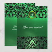 Invitation DAMASK GEMME MONOGRAMME jade vert (Devant / Derrière)