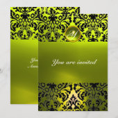 Invitation DAMASK GEMME MONOGRAMME jaune (Devant / Derrière)