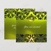 Invitation DAMASK GEMME MONOGRAMME jaune (Devant / Derrière)