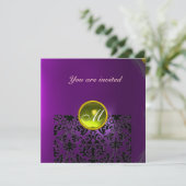 Invitation DAMASK GEMME MONOGRAMME  jaune violet (Debout devant)