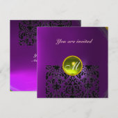 Invitation DAMASK GEMME MONOGRAMME  jaune violet (Devant / Derrière)