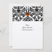 Invitation DAMASK GEMME MONOGRAMME or rouge rubis (Dos)