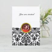 Invitation DAMASK GEMME MONOGRAMME or rouge rubis (Debout devant)