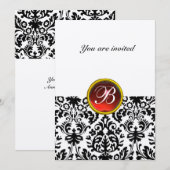 Invitation DAMASK GEMME MONOGRAMME or rouge rubis (Devant / Derrière)