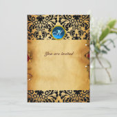 Invitation DAMASK GEMME MONOGRAMME parchemin bleu (Debout devant)