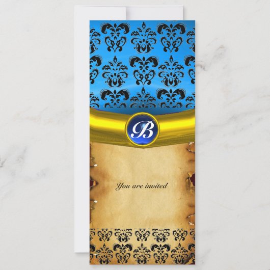 Invitation DAMASK GEMME MONOGRAMME, parchemin marron (Devant)