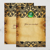 Invitation DAMASK GEMME MONOGRAMME parchemin vert (Devant / Derrière)