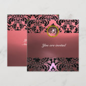 Invitation DAMASK GEMME MONOGRAMME rose (Devant / Derrière)