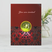 Invitation DAMASK GEMME MONOGRAMME rouge jaune (Debout devant)