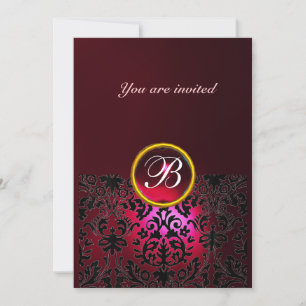 Invitation DAMASK GEMME MONOGRAMME rouge rubis burgundy