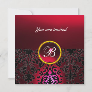 Invitation DAMASK GEMME MONOGRAMME rouge rubis burgundy