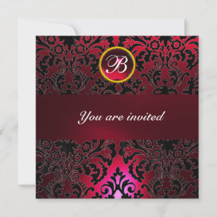 Invitation DAMASK GEMME MONOGRAMME rouge rubis burgundy