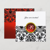 Invitation DAMASK GEMME MONOGRAMME rubis rouge or (Devant / Derrière)