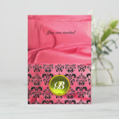 Invitation DAMASK GEMME MONOGRAMME soie rose (Debout devant)