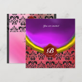 Invitation DAMASK GEMME MONOGRAMME soie violet pourpre (Devant / Derrière)