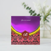 Invitation DAMASK GEMME MONOGRAMME soie violet pourpre (Debout devant)